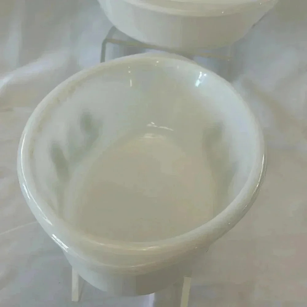 2 - Glasbake 1970s Casserole Dishes Green Daisy Milk Glass MCM Kitchen - Picture 5 of 11
